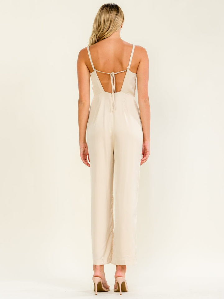 WOMEN'S SLEEVELESS FRONT POCKETS OPEN BACK STRAIGHT LEG JUMPSUIT