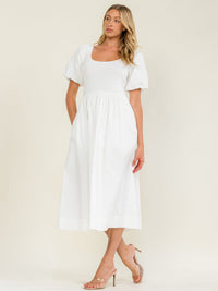 WOMEN'S SHORT SLEEVE FRONT POCKETS CONTRAST MIDI DRESS