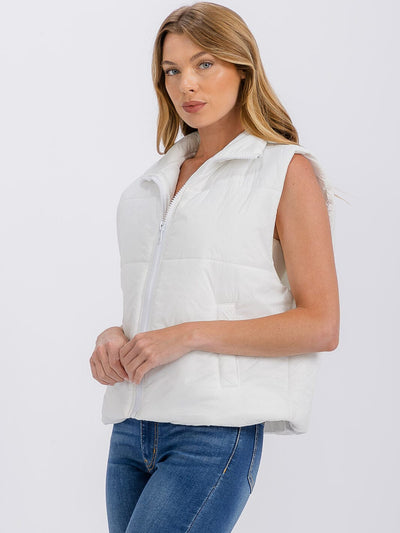 WOMEN'S SLEEVELESS ZIPPER CLOSURE PUFFER VEST