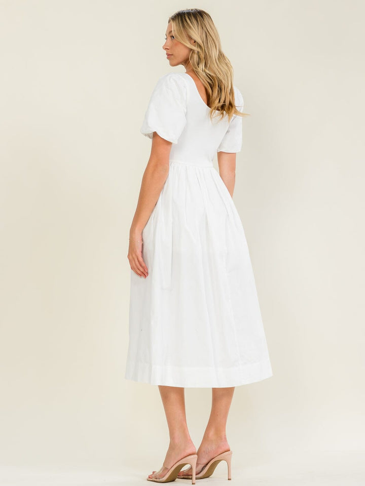 WOMEN'S SHORT SLEEVE FRONT POCKETS CONTRAST MIDI DRESS