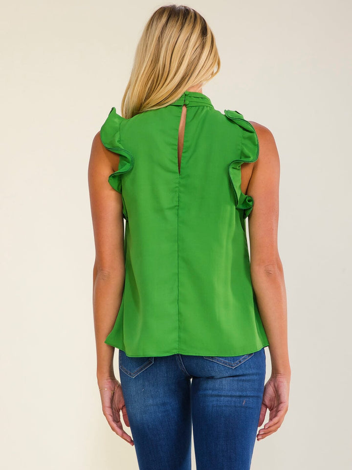 WOMEN'S RUFFLE SLEEVELESS MOCK NECK BLOUSE