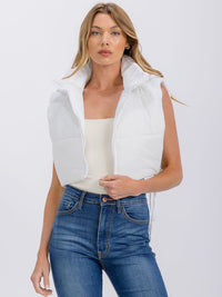 WOMEN'S SLEEVELESS ZIPPER CLOSURE PUFFER HOODED VEST
