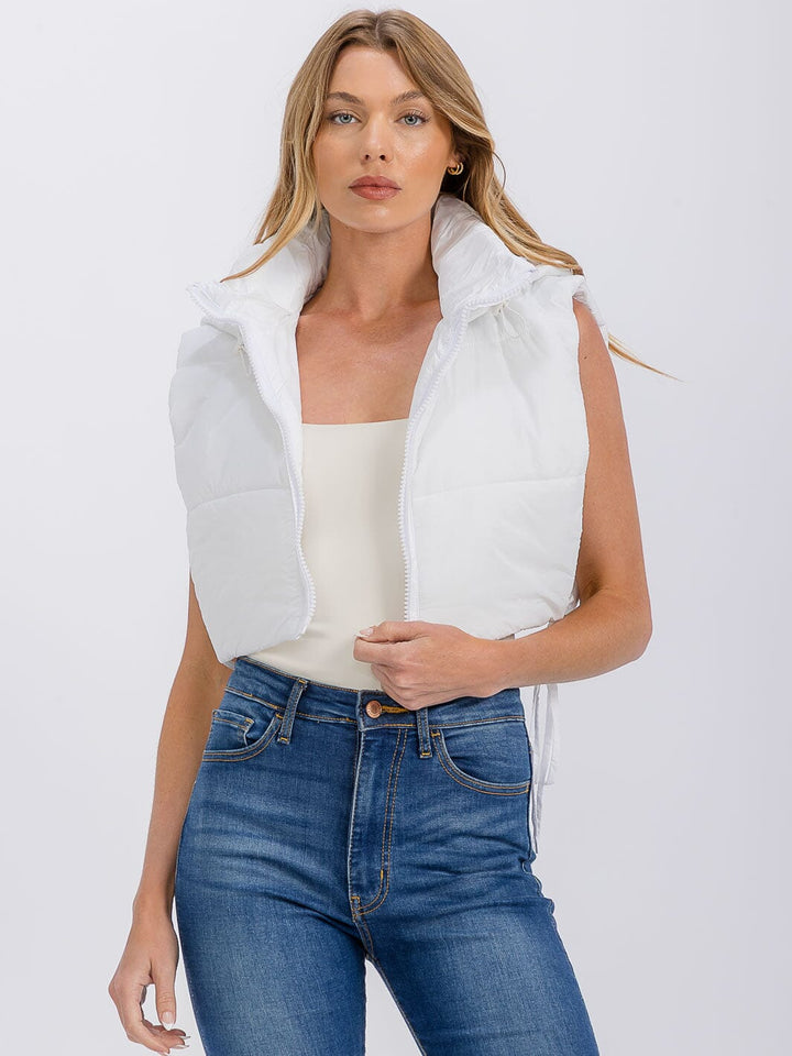 WOMEN'S SLEEVELESS ZIPPER CLOSURE PUFFER HOODED VEST