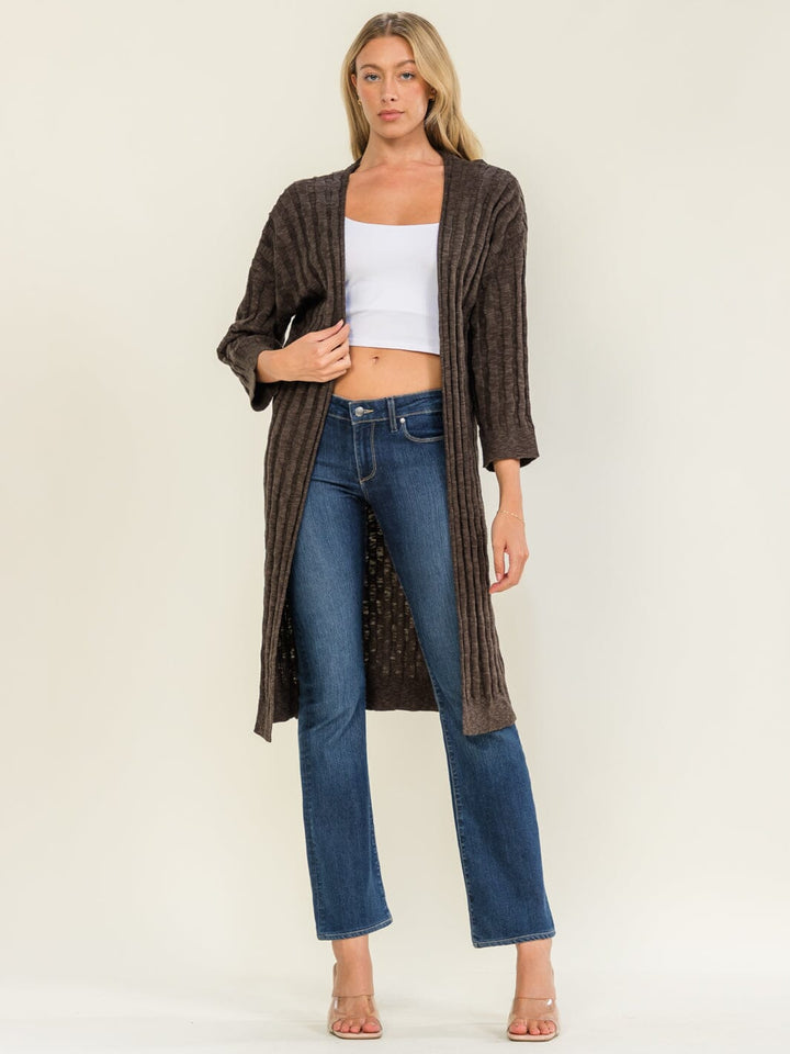 WOMEN'S LONG SLEEVE OPEN FRONT RIBBED CARDIGAN