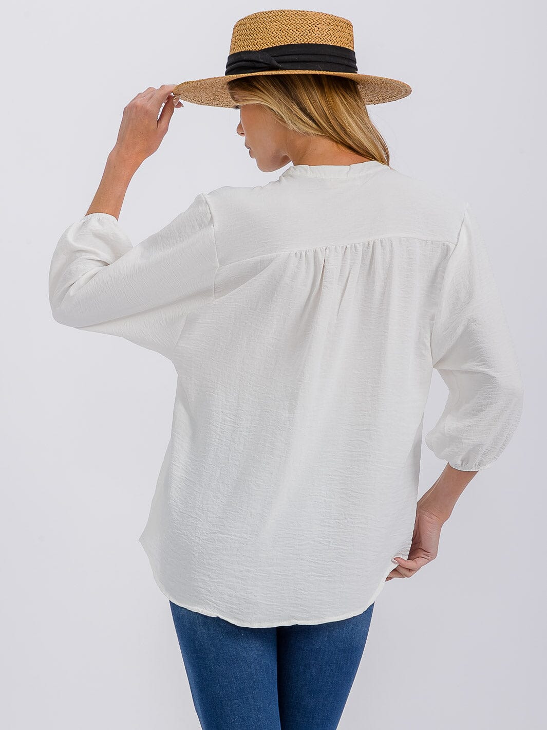 WOMEN'S 3/4 SLEEVE V-NECK HIGH-LOW BLOUSE