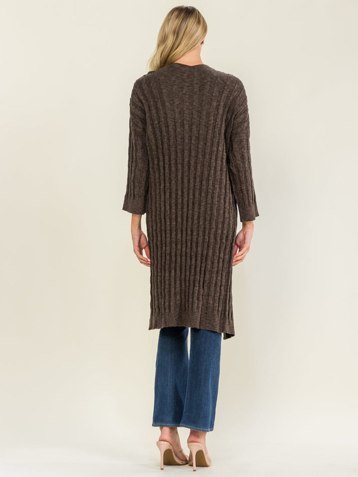 WOMEN'S LONG SLEEVE OPEN FRONT RIBBED CARDIGAN