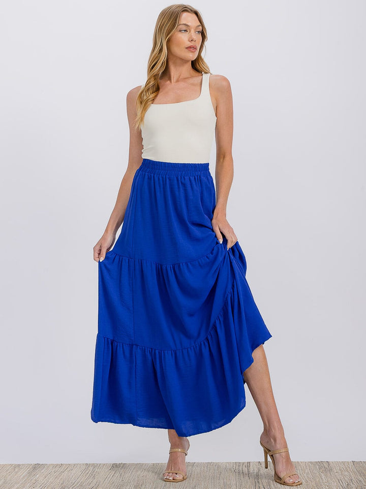WOMEN'S ELASTIC WAIST TIERED MAXI SKIRT