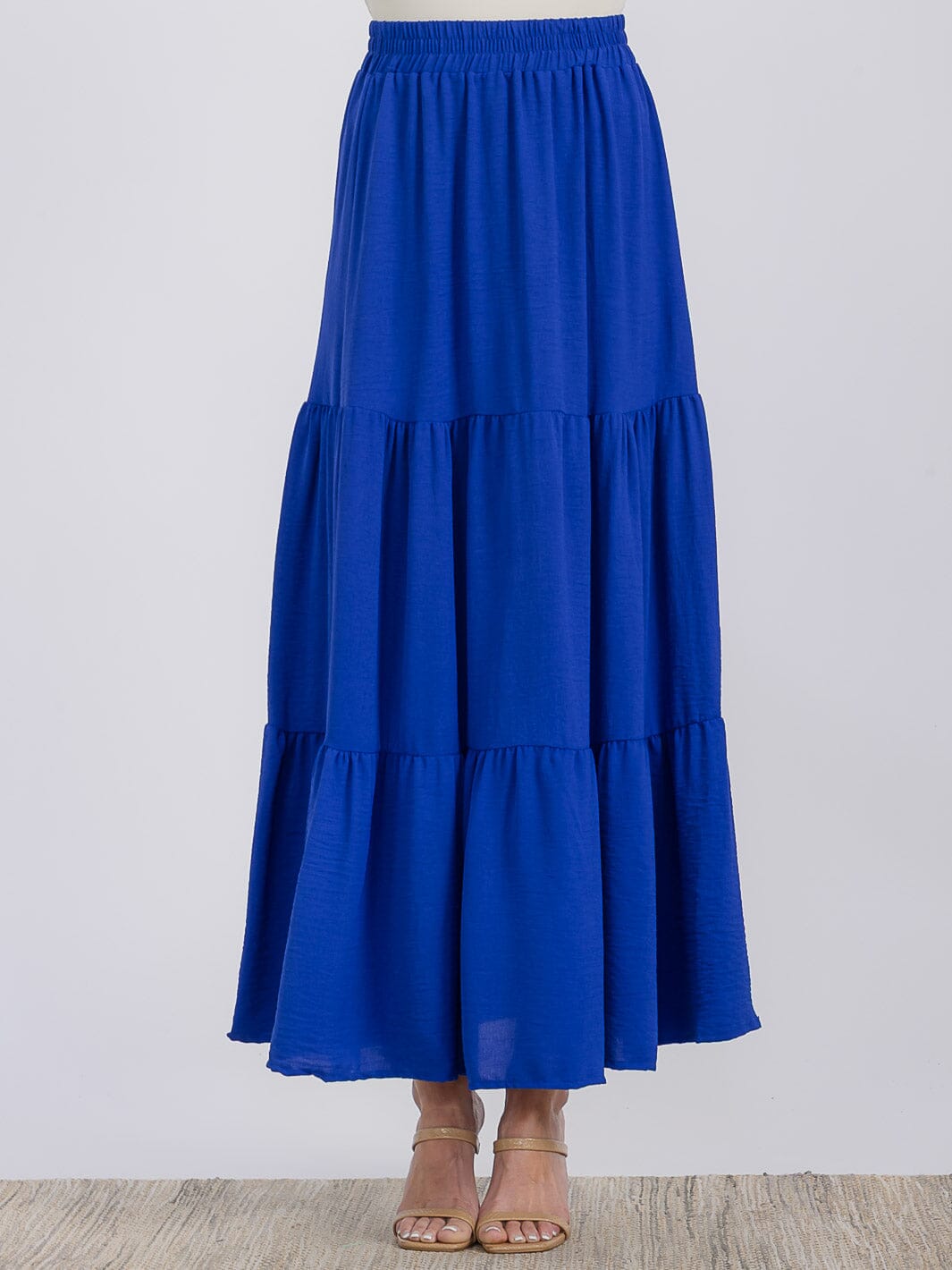 WOMEN'S ELASTIC WAIST TIERED MAXI SKIRT