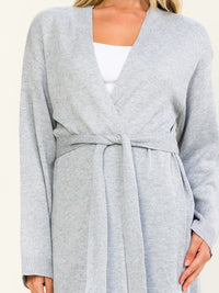 WOMEN'S LONG SLEEVE OPEN FRONT SELF TIE CARDIGAN
