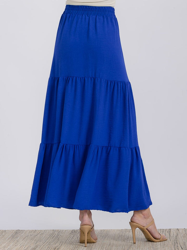 WOMEN'S ELASTIC WAIST TIERED MAXI SKIRT