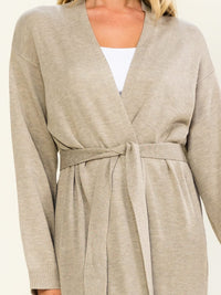 WOMEN'S LONG SLEEVE OPEN FRONT SELF TIE CARDIGAN