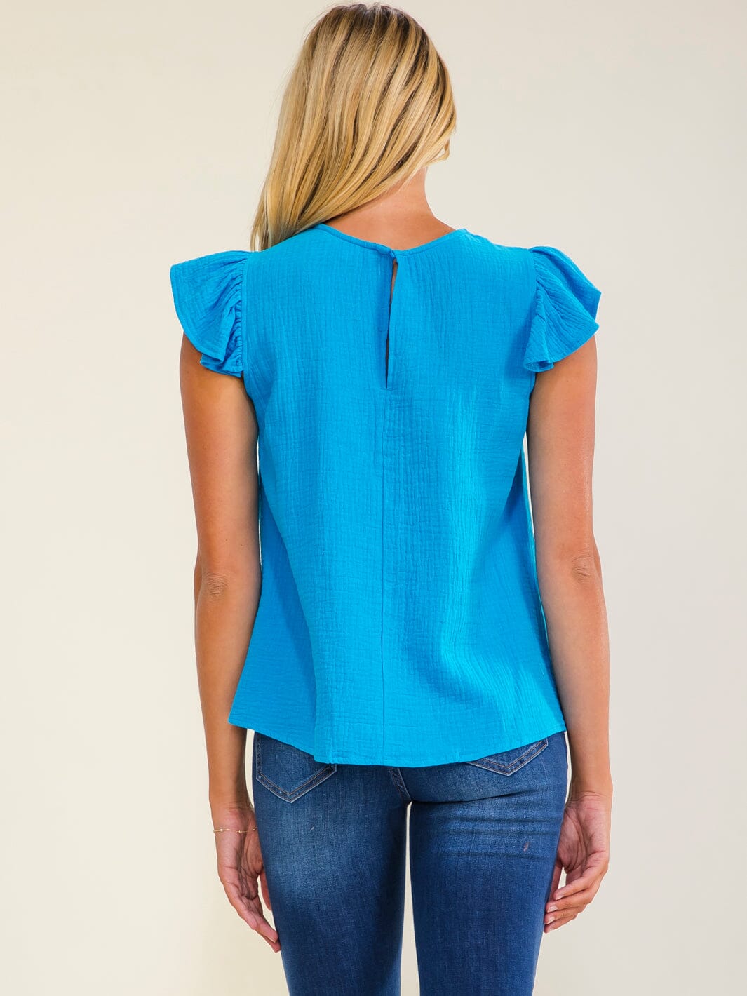 WOMEN'S RUFFLE SLEEVE SOLID BLOUSE