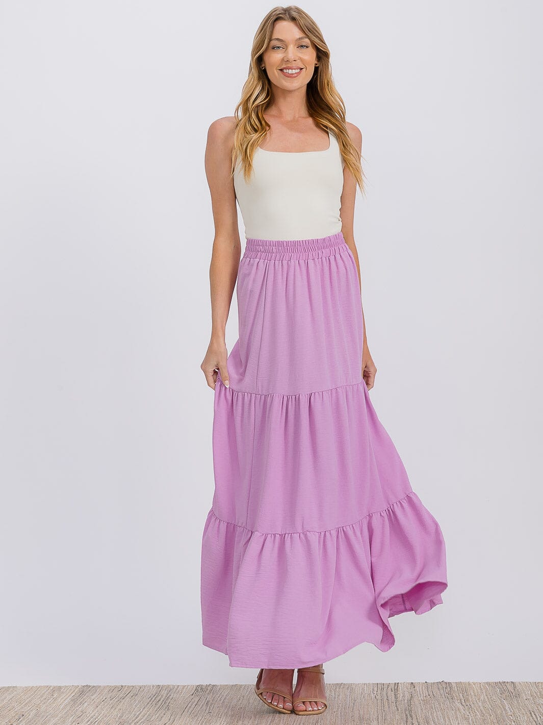 WOMEN'S ELASTIC WAIST TIERED MAXI SKIRT