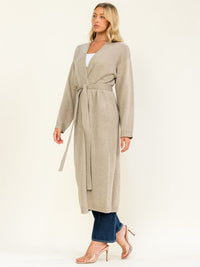 WOMEN'S LONG SLEEVE OPEN FRONT SELF TIE CARDIGAN