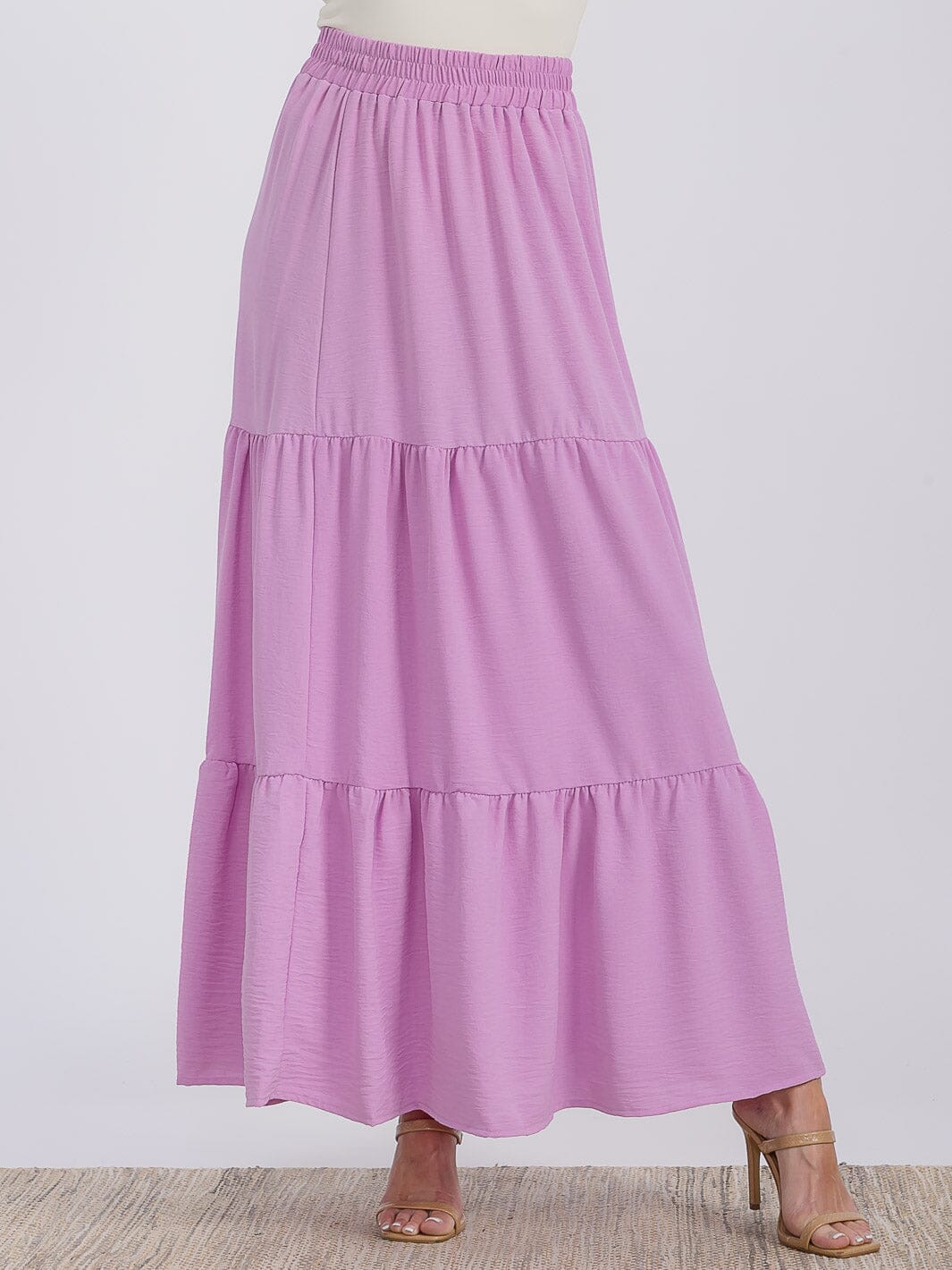 WOMEN'S ELASTIC WAIST TIERED MAXI SKIRT
