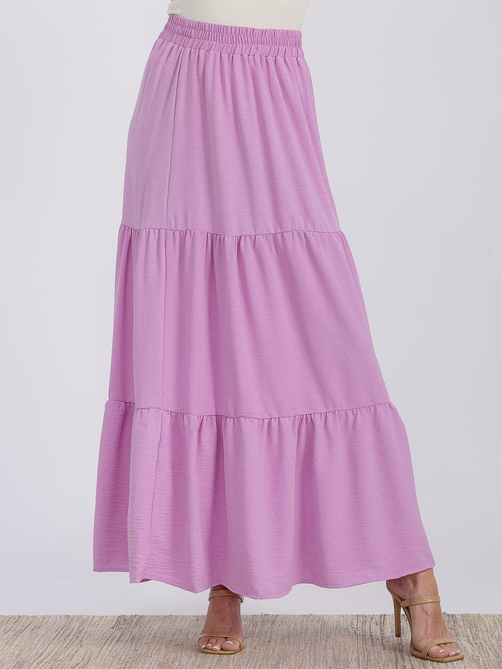 WOMEN'S ELASTIC WAIST TIERED MAXI SKIRT