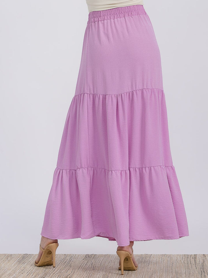 WOMEN'S ELASTIC WAIST TIERED MAXI SKIRT