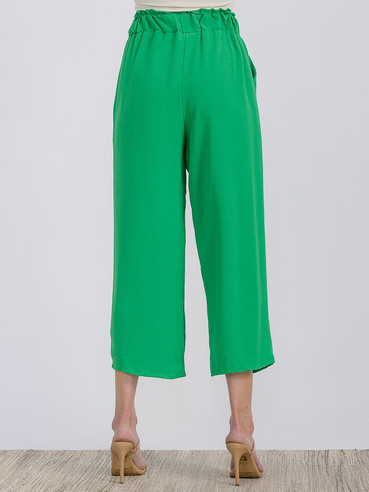 WOMEN'S ELASTIC WAIST FRONT POCKETS WIDE LEG CAPRI PANTS