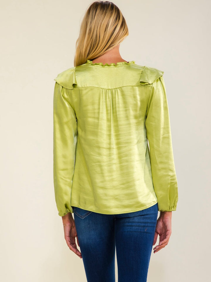 WOMEN'S LONG SLEEVE V-NECK RUFFLE BLOUSE
