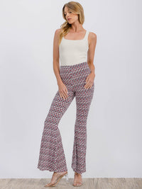 WOMEN'S ELASTIC WAIST BELL LEG MULTI PRINT PANTS