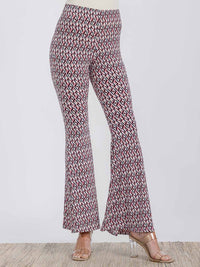 WOMEN'S ELASTIC WAIST BELL LEG MULTI PRINT PANTS