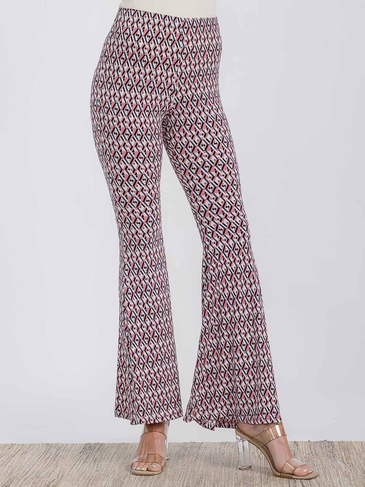 WOMEN'S ELASTIC WAIST BELL LEG MULTI PRINT PANTS