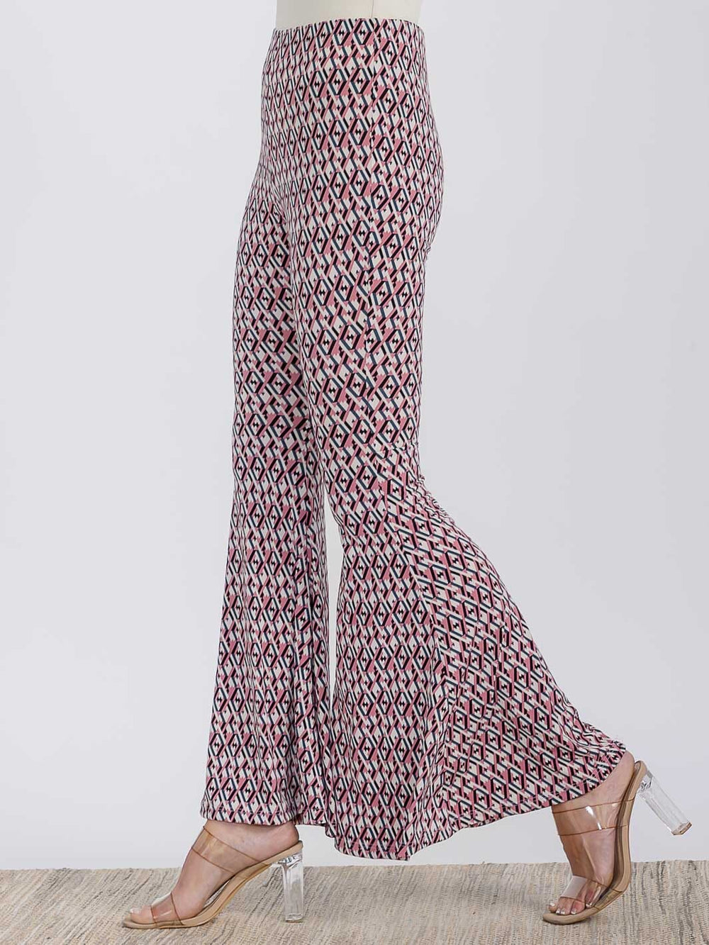 WOMEN'S ELASTIC WAIST BELL LEG MULTI PRINT PANTS