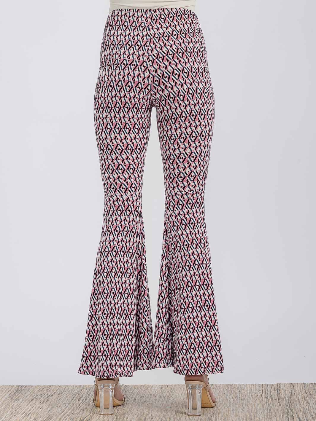 WOMEN'S ELASTIC WAIST BELL LEG MULTI PRINT PANTS