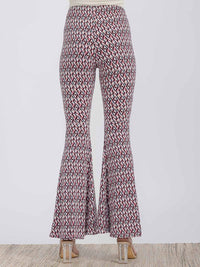 WOMEN'S ELASTIC WAIST BELL LEG MULTI PRINT PANTS
