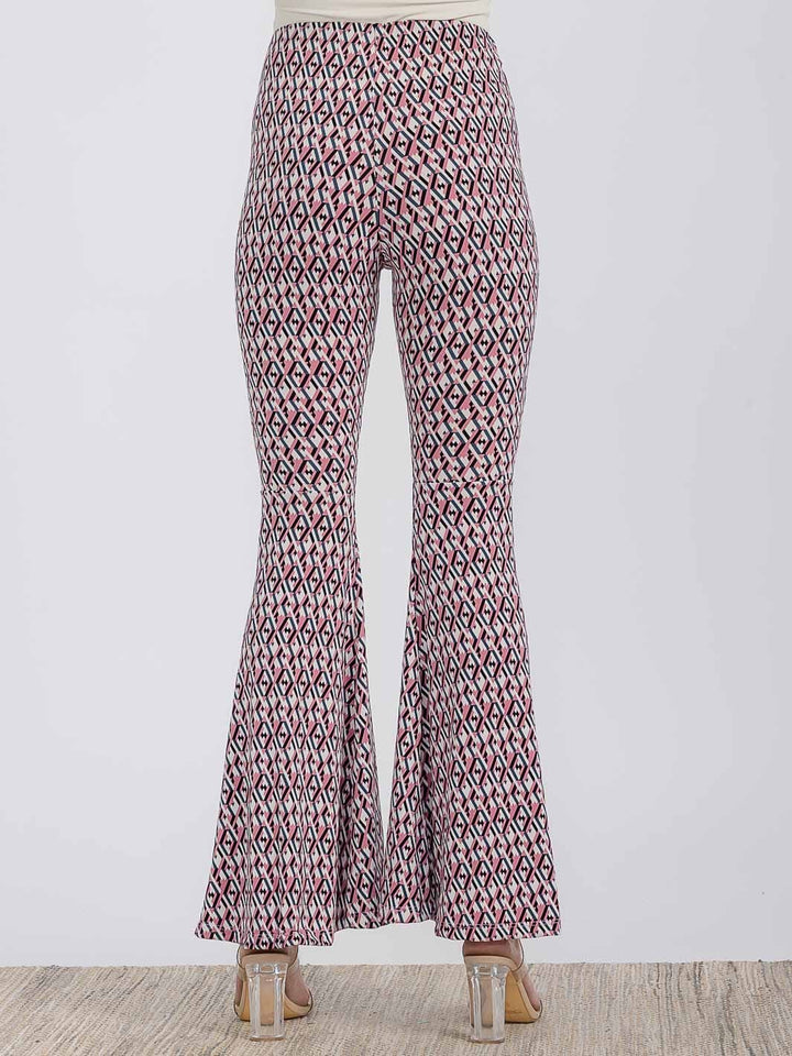 WOMEN'S ELASTIC WAIST BELL LEG MULTI PRINT PANTS