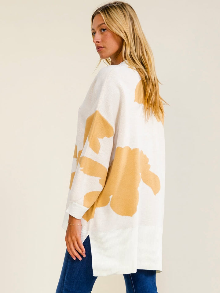 WOMEN'S LONG SLEEVE HIGH-LOW OVERSIZED FLORAL PULLOVER SWEATER