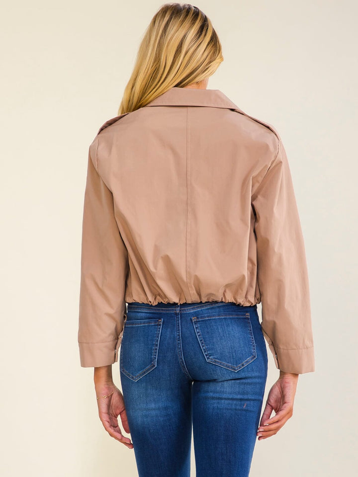 WOMEN'S LONG SLEEVE BUTTON UP FRONT POCKETS ADJUSTABLE WAIST JACKET