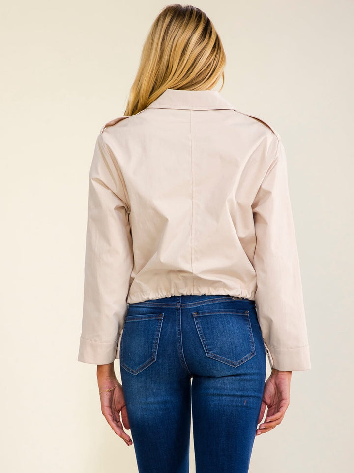 WOMEN'S LONG SLEEVE BUTTON UP FRONT POCKETS ADJUSTABLE WAIST JACKET