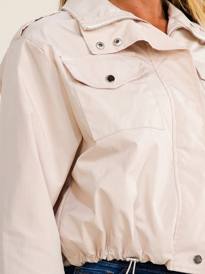 WOMEN'S LONG SLEEVE BUTTON UP FRONT POCKETS ADJUSTABLE WAIST JACKET