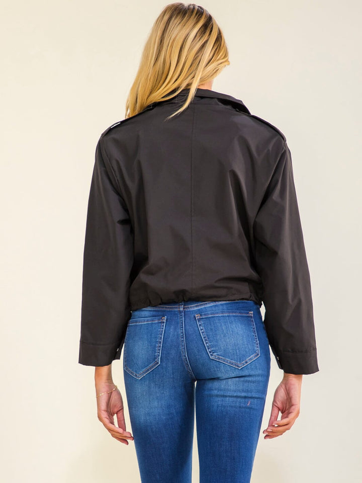 WOMEN'S LONG SLEEVE BUTTON UP FRONT POCKETS ADJUSTABLE WAIST JACKET