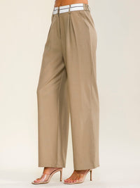 WOMEN'S ELASTIC WAIST BUTTON CLOSURE FRONT POCKETS STRAIGHT LEGS PANTS
