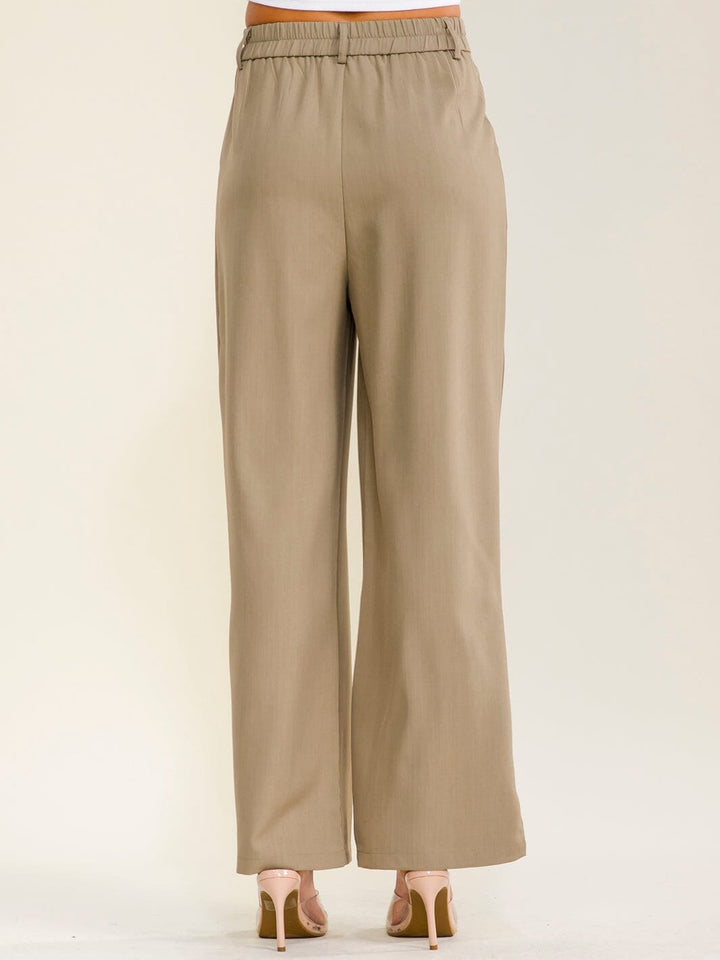 WOMEN'S ELASTIC WAIST BUTTON CLOSURE FRONT POCKETS STRAIGHT LEGS PANTS