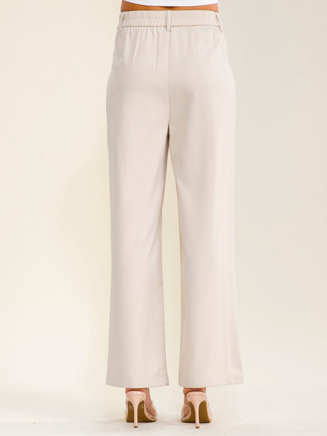 WOMEN'S ELASTIC WAIST BUTTON CLOSURE FRONT POCKETS STRAIGHT LEGS PANTS