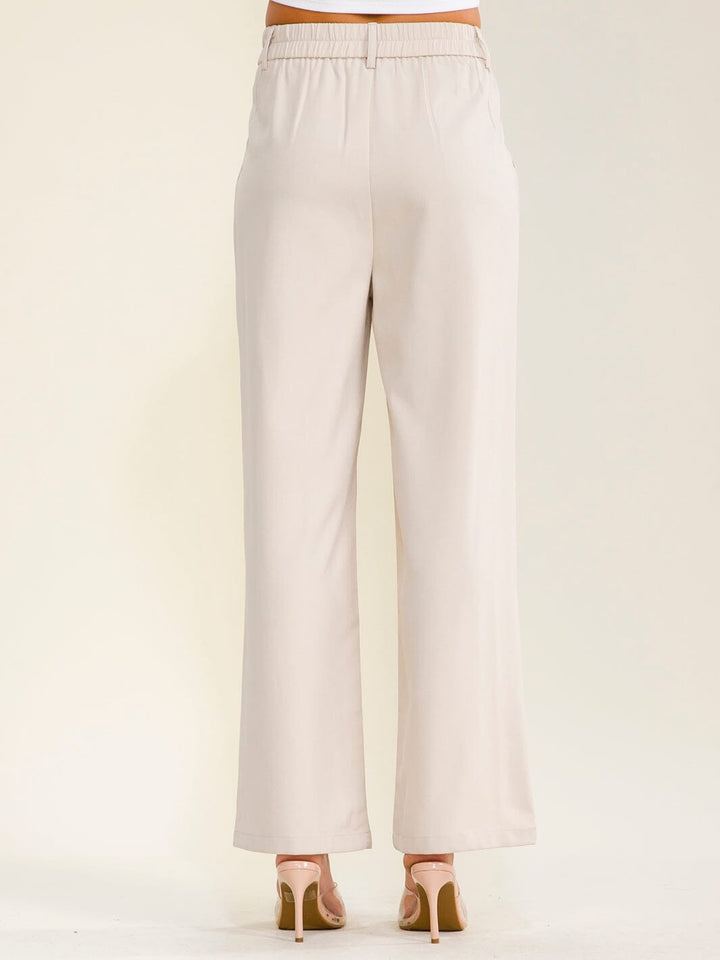 WOMEN'S ELASTIC WAIST BUTTON CLOSURE FRONT POCKETS STRAIGHT LEGS PANTS