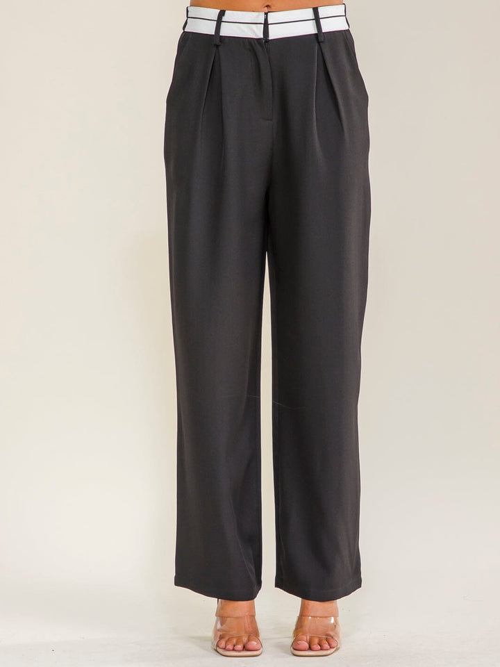 WOMEN'S ELASTIC WAIST BUTTON CLOSURE FRONT POCKETS STRAIGHT LEGS PANTS