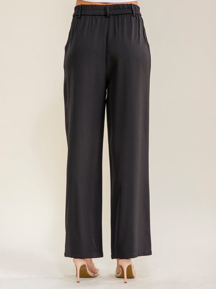 WOMEN'S ELASTIC WAIST BUTTON CLOSURE FRONT POCKETS STRAIGHT LEGS PANTS