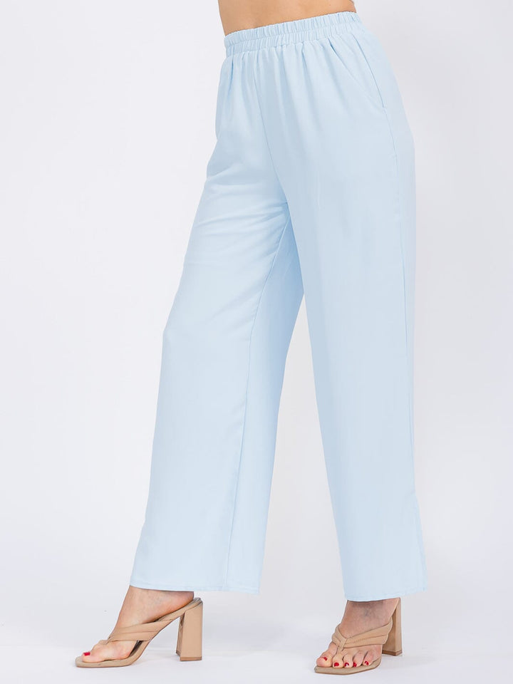 WOMEN'S ELASTIC WAIST FRONT POCKETS WIDE SLIT LEG PANTS