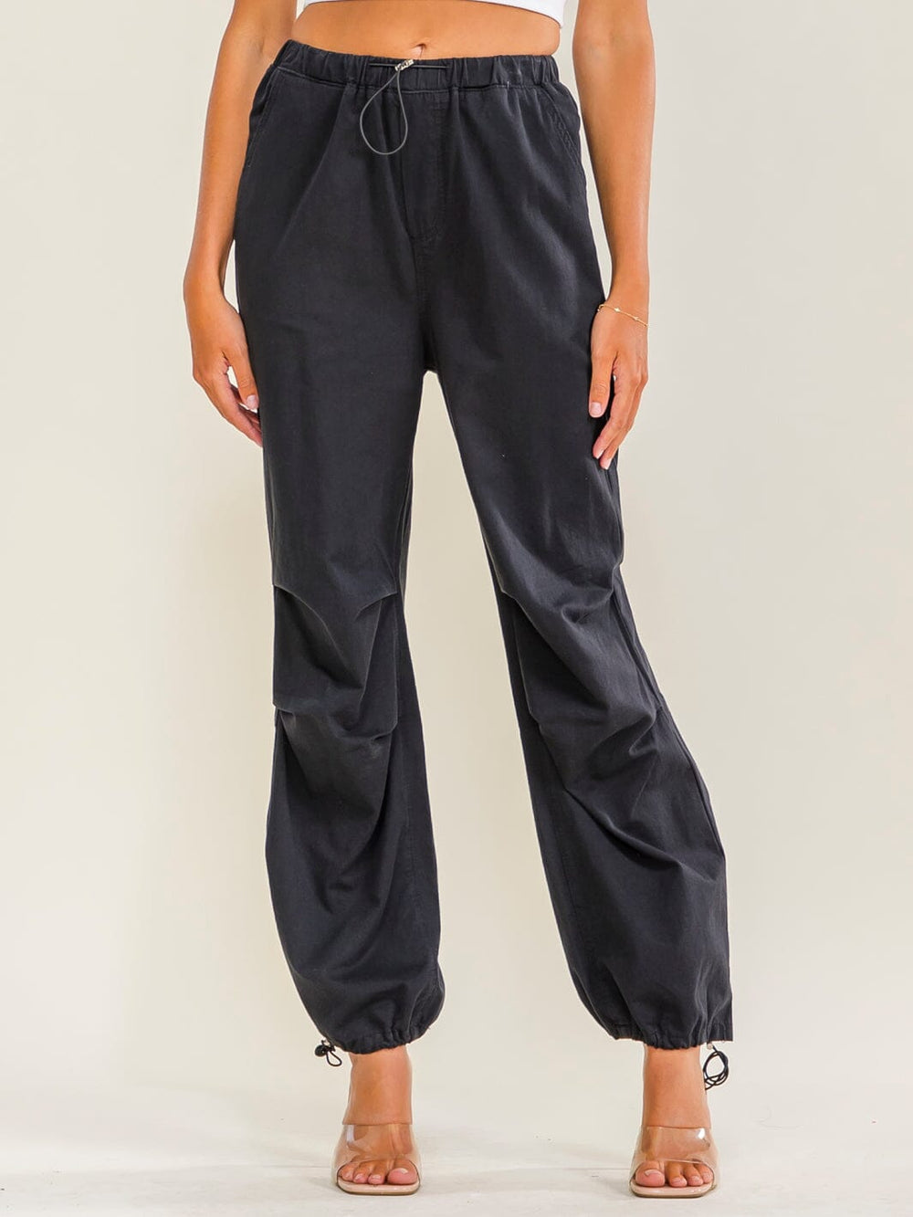 ********WOMEN'S ELASTIC WAIST FRONT POCKETS ADJUSTABLE LEGS PANTS