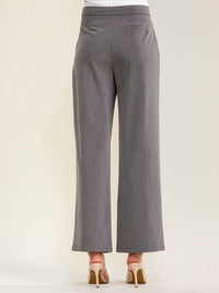WOMEN'S ELASTIC WAIST SELF TIE FRONT POCKETS STRAIGHT LEGS PANTS