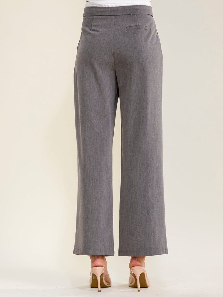 WOMEN'S ELASTIC WAIST SELF TIE FRONT POCKETS STRAIGHT LEGS PANTS