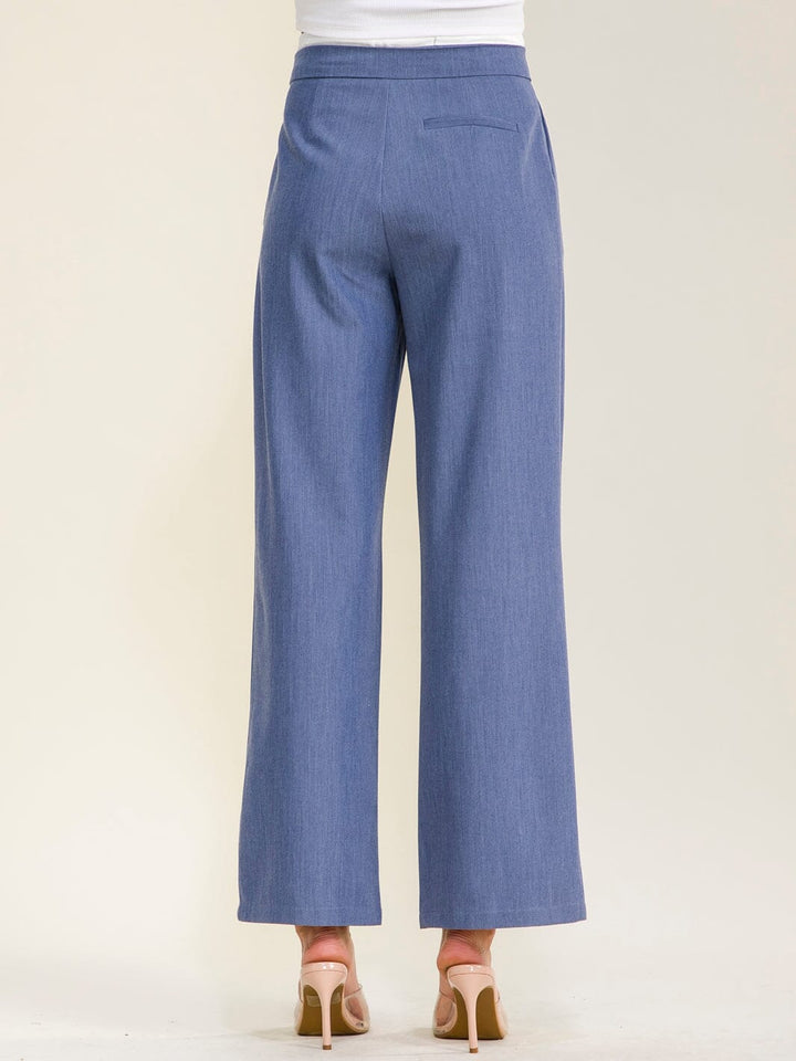 WOMEN'S ELASTIC WAIST SELF TIE FRONT POCKETS STRAIGHT LEGS PANTS