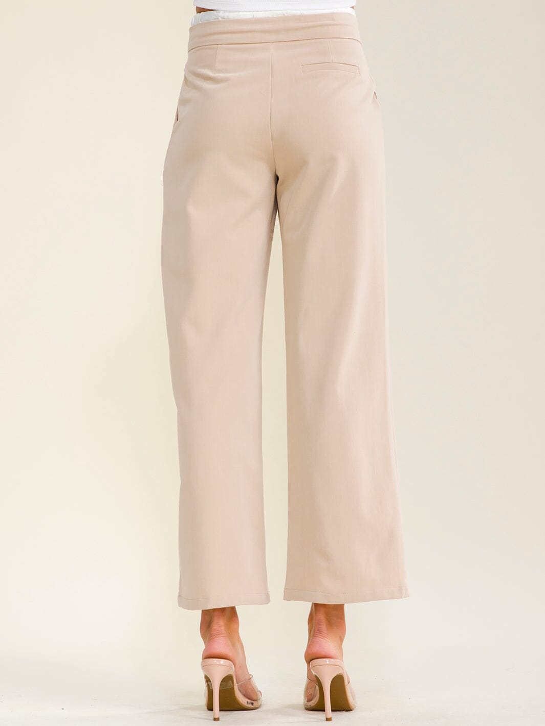 WOMEN'S ELASTIC WAIST SELF TIE FRONT POCKETS STRAIGHT LEGS PANTS