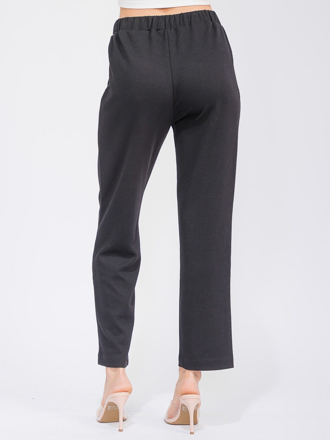 WOMEN'S ELASTIC WAIST FRONT POCKETS RIBBED WIDE LEG PANTS