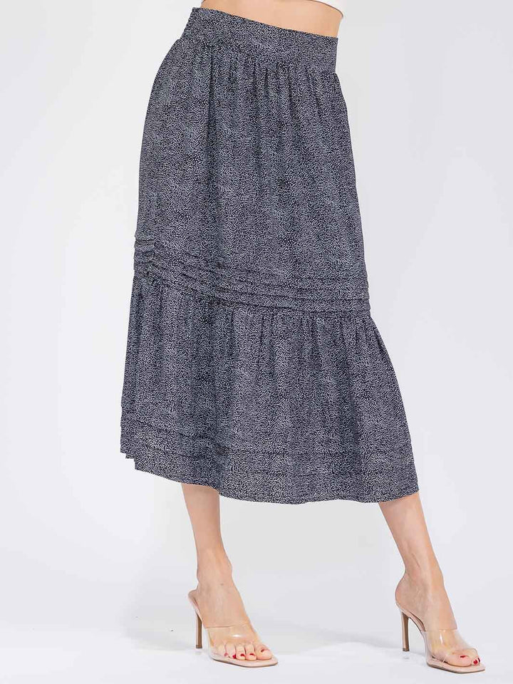 WOMEN'S ELASTIC WAIST TIERED ANIMAL PRINT MIDI SKIRT