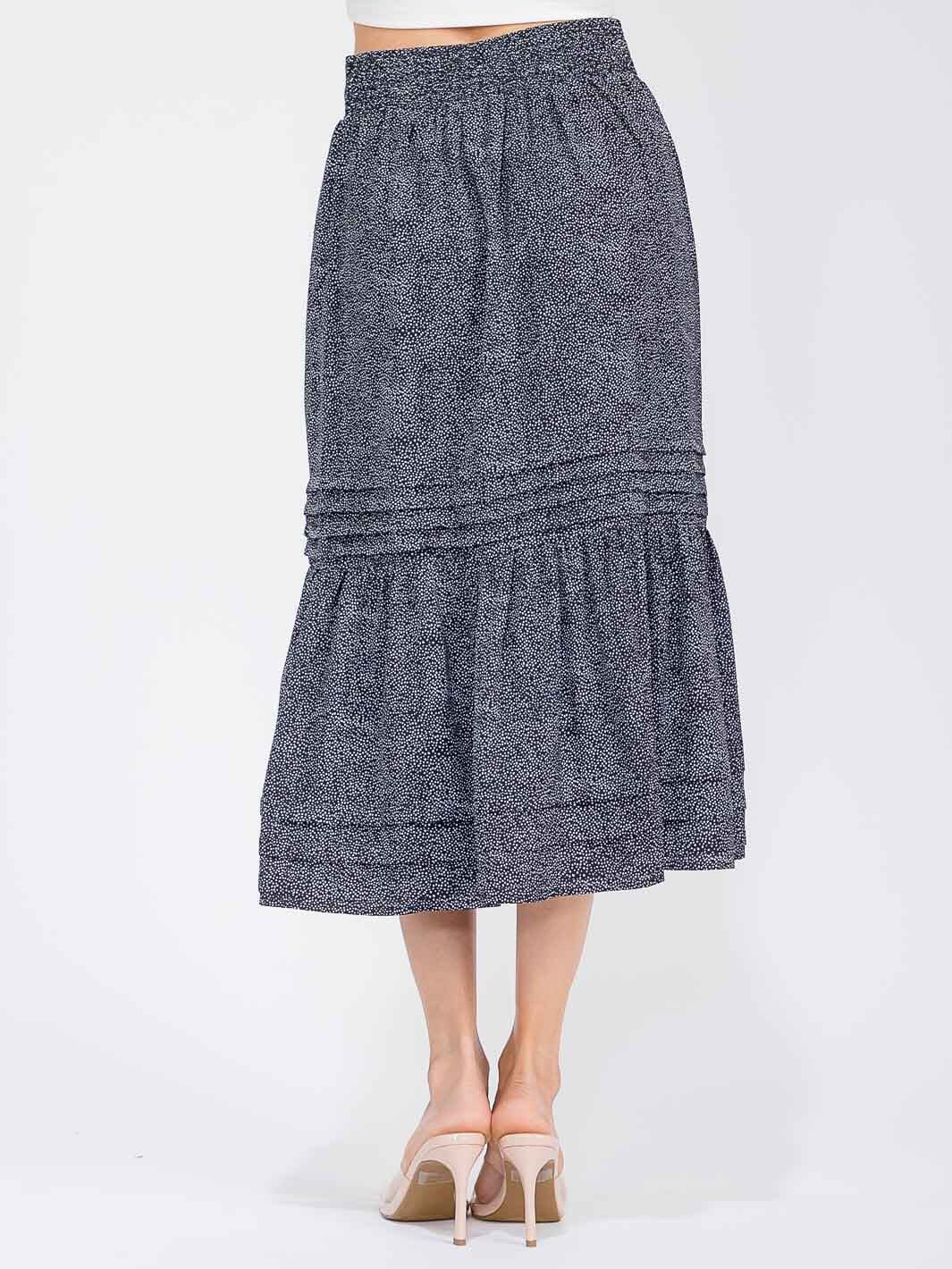 WOMEN'S ELASTIC WAIST TIERED ANIMAL PRINT MIDI SKIRT